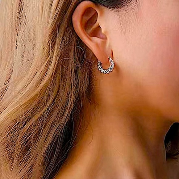 Gold Plated Zircon Diamond Huggie Hoop Earrings - Picture 5 of 5